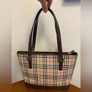 Burberry Haymarket Leather and Canvas Tote Bag
